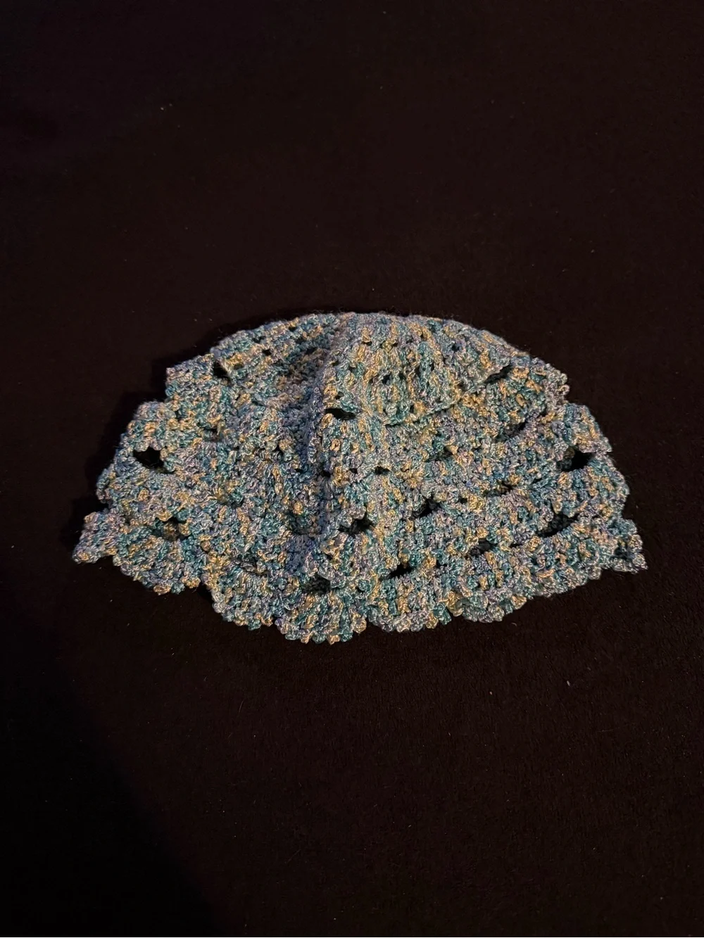Crocheted Blue Beanie Hat - Women's Accessories